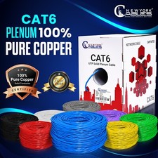 CAT6 Plenum CMP 1000ft Solid Copper 550MHz 23AWG UTP Bulk Ethernet Cable Blue
