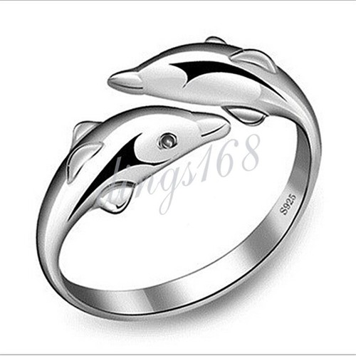 925 Sterling Silver TARNISH-FREE Double Dolphin 8mm OPEN Ring Size 7 8 9 H744 925 Sterling Silver TARNISH-FREE Double Dolphin 8mm OPEN Ring Size 7 8 9 H744