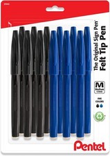 Pentel Sign Felt Tip Pens - Fiber-tipped - 12 Count Pack of 1 , Black,Blue