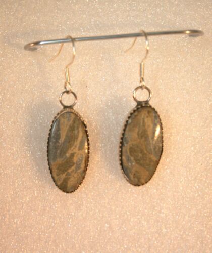 Sterling silver 925 natural Moss Agate dangle earrings 1 3/4"
