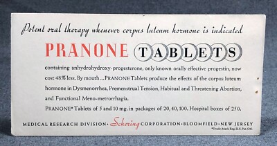 Advertising PRANONE Schering Medical Habitual Abortion Vintage Ink Blotter