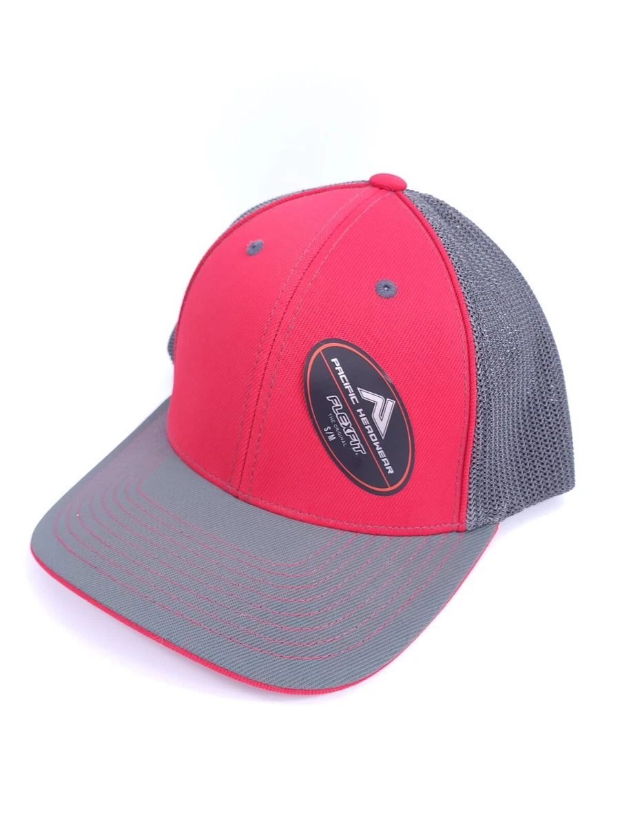 Small Medium Pacific Headwear 404M Graphite Red Trucker Flexfit