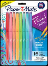 PAPER MATE NEW NOUVELLE FLAIR DUAL TIP DOUBLE POINT PENS - 16 COLORS
