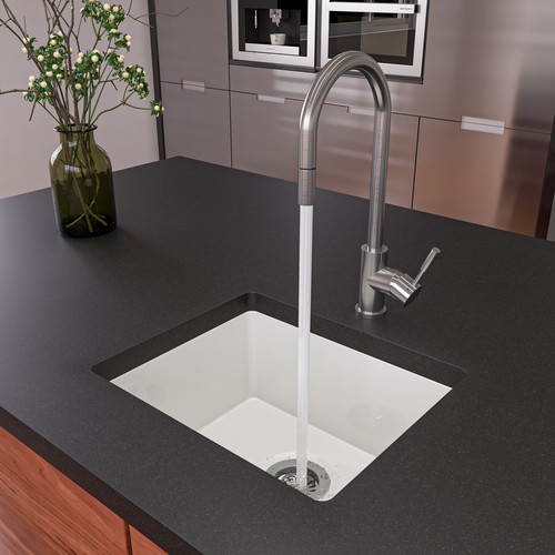 ALFI brand AB2017 20 Inch White Fireclay Undermount Kitchen Sink - 第 1/12 張圖片