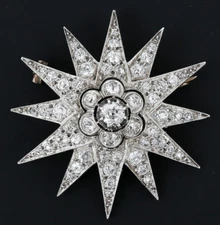 Wonderful Victorian Star Design Lab-Created 3.02CT Diamonds 935 Silver Brooch
