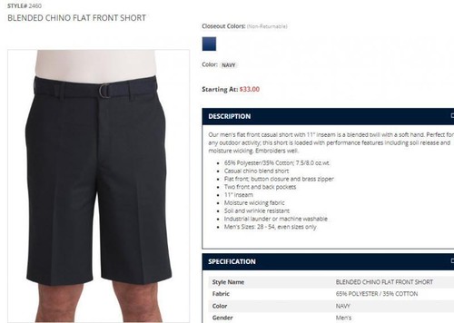 Herrenshorts Edwards flach marineblau Chino 28 30 32 34 36 Schrittlänge 11" Stil 2460 - Bild 2 von 3