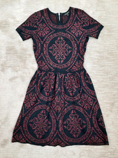 Romeo Juliet Couture Women's S Black Red Paisley Sweater Dress A-Line S/S Casual