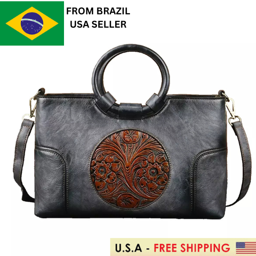 Tote Shoulder Bag New Gray Retro Vintage Brazilian Leather Designer Artistic