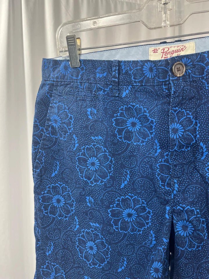 Шорты мужские Penguin Munsingwear Chino плоские спереди размер 34 синие с цветочным рисунком 100% хлопок - Изображение 2 из 4