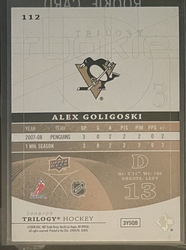 2008-09 Upper Deck Trilogy Rookie Premieres Alex Goligoski Penguins /999 - Picture 2 of 2
