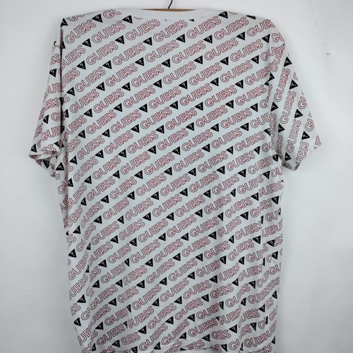 Guess Shirt Large White All Over Print Guess Los Angeles Logo Tee Polyester - Picture 6 of 11