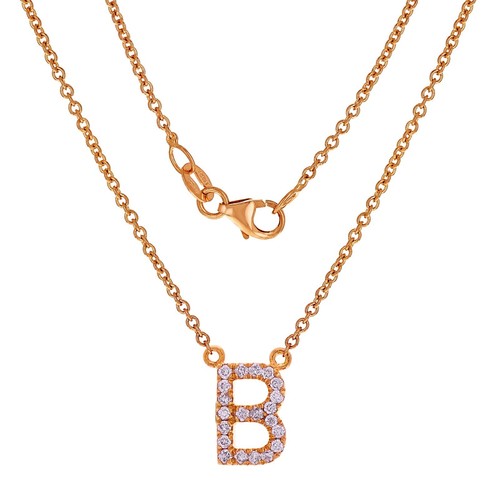 14k Yellow White or Rose Gold Diamond Initial Letter B Pendant Necklace 18" - Picture 6 of 18