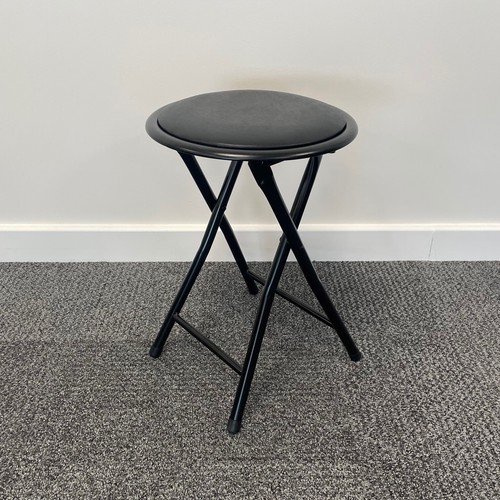 WHITE BLACK FOLDING STOOL ROUND FOLDABLE METAL STOOLS SPACE SAVING PADDED SEAT - Picture 9 of 13