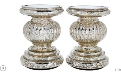 Set of 2 Lit Candle Holder Pedestals with Mirror Inserts by Valerie H208606