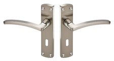Modern Door Handles on Backplate - Satin Chrome Door Handles