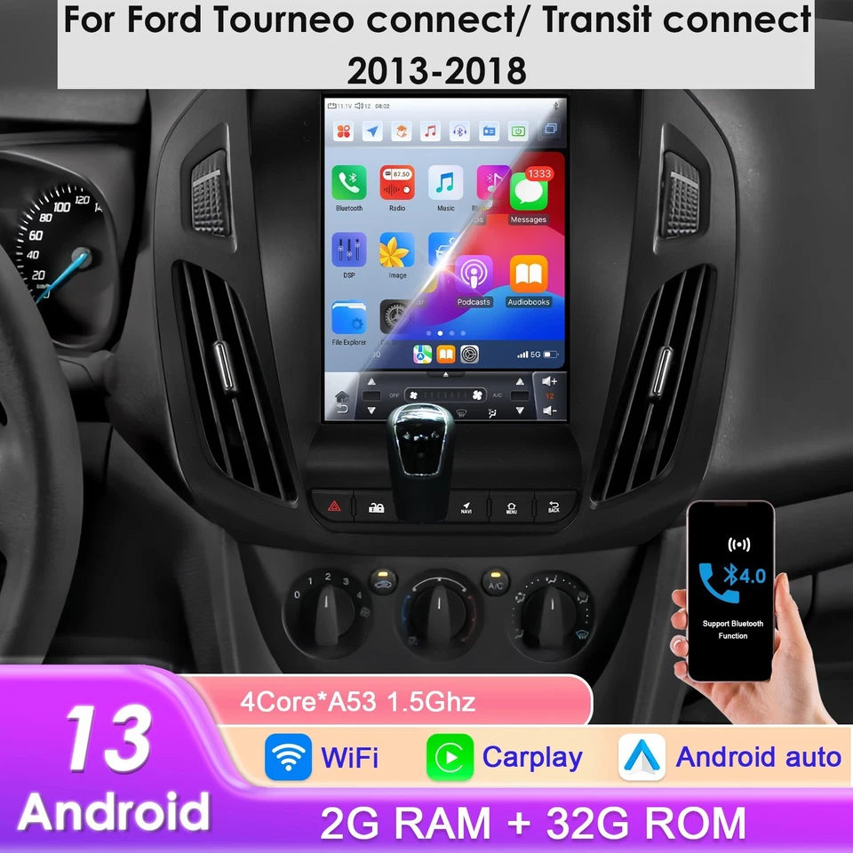 Radio Carplay GPS WIFI BT 2+32G para Ford Tourneo /Transit connect 9.7" Android13
