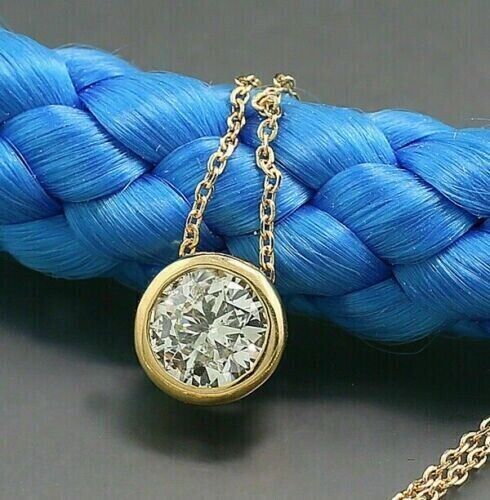 2,00 Karat runder Schnitt im Labor erstellt Diamant Solitär Anhänger 14k gelb vergoldet - Bild 1 von 6