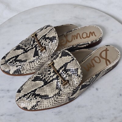 Sam Edelman Sz Laurna Mules Horsebit Cream Black Snake Skin Embossed  Leather
