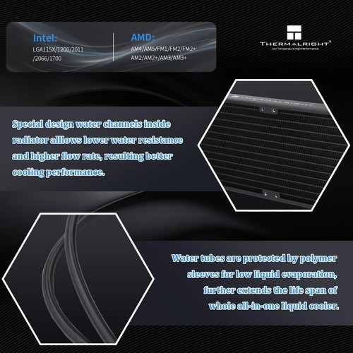 Thermalright Frozen Notte 240 Black ARGB V2 Water Cooling CPU Cooler,240Black CP - Zdjęcie 3 z 6