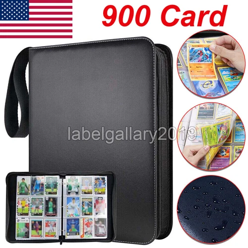 900 Card Pocket Binder with Zipper 9 Pocket Trading Cards Album Folder Black US