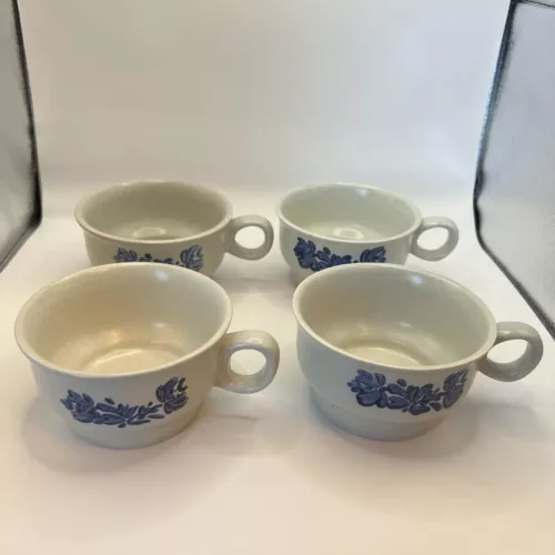 Lot 4 PFALTZGRAFF Yorktowne Flat Coffee Soup Mug Bowl Handle 1Y Blue Floral VTG