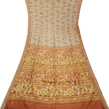 Vintage Beige Sarees 100 Pure Silk Floral Printed Indian Sari 5YD Craft Fabric