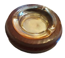  VINTAGE ASHTRAY CALIFORNIA REDWOOD STAND OPAL AMBER GLASS  MANCAVE MCM