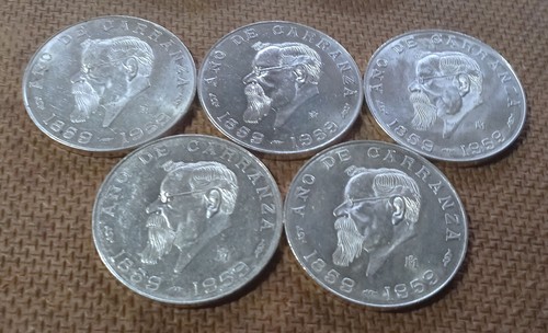 ALL 5 LUSTROUS BU - GEM BU 1959 MEXICO .720 SILVER CARRANZA 5 PESOS, 1-YEAR TYPE
