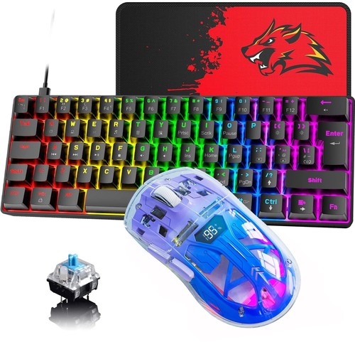 Computer 60% Mechanical Gaming Keyboard and Mouse Combo Wired USB C Mini Compact - Picture 13 of 25