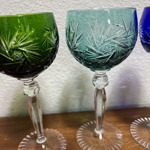 Bohemia Anna Hutte Cut-To-Clear Color Wine Goblets 24% Lead 8” Pinwheel Mint - Picture 19 of 24