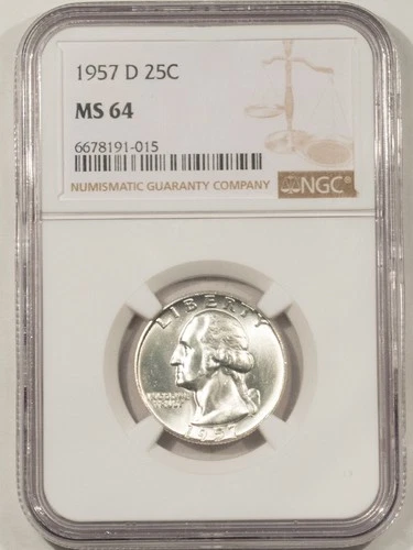 1957-D WASHINGTON QUARTER - NGC MS-64