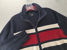 Banana Republic Sweater Mens Large Blue Striped Merino Wool Blend Mock Neck