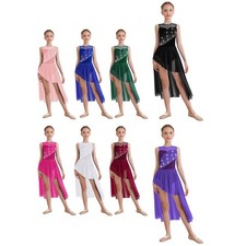 Kids Girl Lyrical Dance Dress Ruched Mesh Overlay Ballet Costume Skirted Leotard