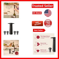 Compact Wine Preserver Pump with 4 BPA-Free Stoppers – Black, Durable Design