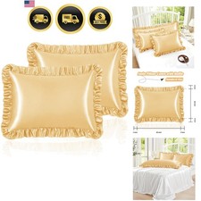 Satin Pillowcase Set of 2 Ruffle Design Standard Size Luxury Bed Decor