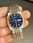 Vintage Seiko 5 Two Tone Gold Watch V743-9020 (1989)  Navy Blue Dial Dress Watch