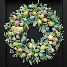 Easter Wreath, 20" Easter Colorful Eggs Door Wreath, Easter Wreaths with Gree...