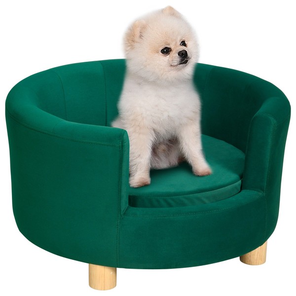 Hundesofa Mit Weichem Bezug Rundes Hundebett Haustiersofa Mit Holzbeinen-image