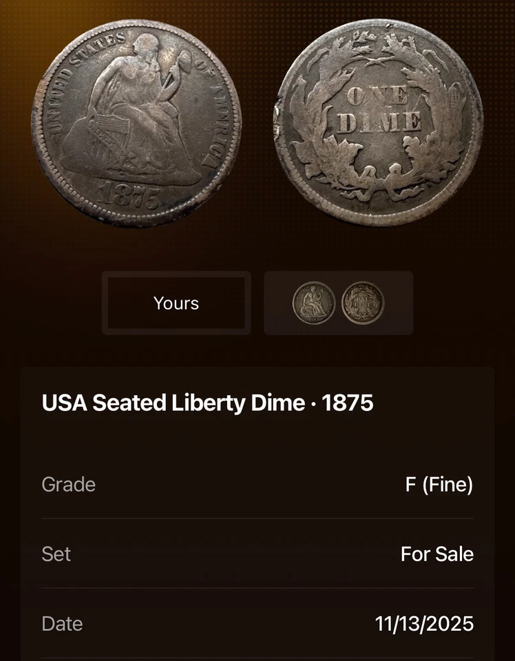 Moeda de 1875 Seated Liberty prata ~ (F) Bom Estado ~ 150 anos histórica - Imagem 3 de 3