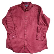 Paul Fredrick mens dress shirt dark red gold stripes 20-35 cotton EUC