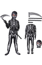 Kids 3D Skeleton Full Body Halloween Costume Skin Suit w/Mask Sickle-Sz. 10-12