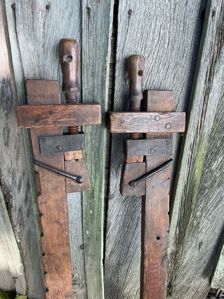 GRAN ABRAZADERA DE BARRA DE ROBLE DE MADERA ANTIGUA CARPINTEROS PRIMITIVOS PRIMITIVOS 48” PRECIO CADA UNA Foto 3 de 4