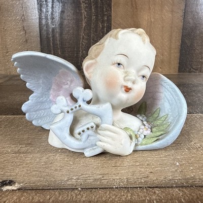 Vintage Angel Cherub Figurine w Harp Occupied Japan Lamore China Valentine