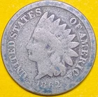 1862 U.S. INDIAN HEAD CENT COPPER PENNY 1c COIN (VG-Very Good)
