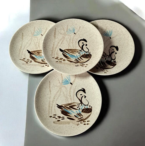 Set of Four Vintage MCM Red Wing Pottery Bobwhite Quail Salad Plate 8'' EUC