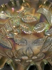 ANTIQUE MILLERSBURG HANGING CHERRIES CARNIVAL GLASS 3 IN 1 EDGE BOWL, GREEN 6"