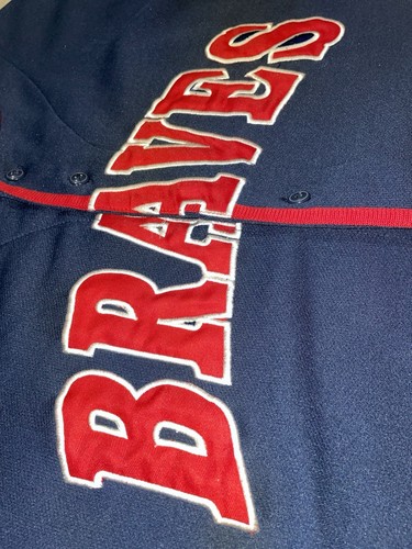 Atlanta Braves True Fan Adult Blue Button Up Baseball Jersey Size XL (C20) - Picture 9 of 9