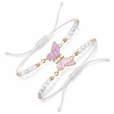 2 Pcs Best Friend Bracelets, Butterfly Friendship Bracelets with Charm Beads,...
