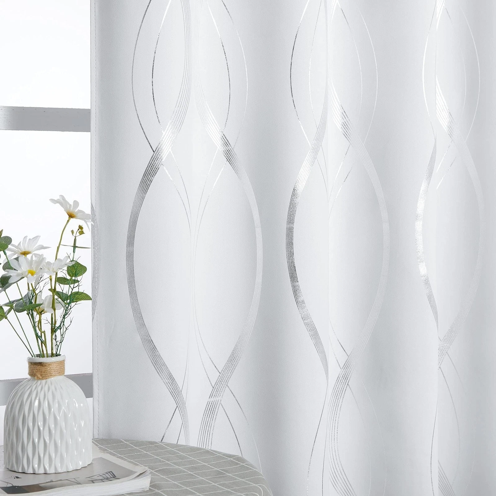 NICETOWN Greyish White Room Darkening Curtains for Living Room 84 inch Long -...