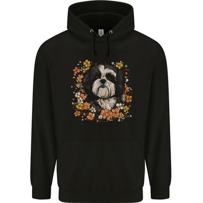 Shih Tzu Blumen Grafik Hoodie Herren AWDis College 80% Cotton Schwarz